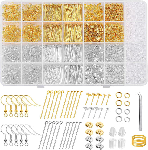3480Pcs Earring Making Supplies Kit with Earring Hooks, Earring Pins, Jump Rings, Earring Backs, Posts and Earring Making Findings for Jewelry Mak...