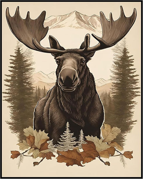 Posterizer 1 pcs- Big moose with a background of jungle and mountains-Art for Animal Lovers-Floral Botanical Art- Gift for Men Women Teens-Decor ...