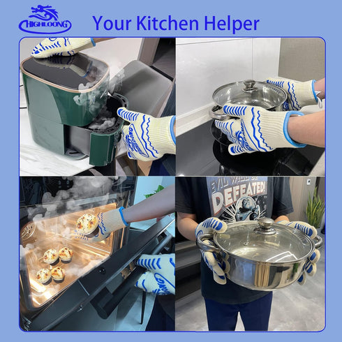 BBQ Gloves, Oven Gloves 1472? Extreme Heat Resistant, Grilling Gloves Silicone Non-Slip Oven Mitts, Kitchen Gloves for BBQ, Grilling, Cooking, Bak...