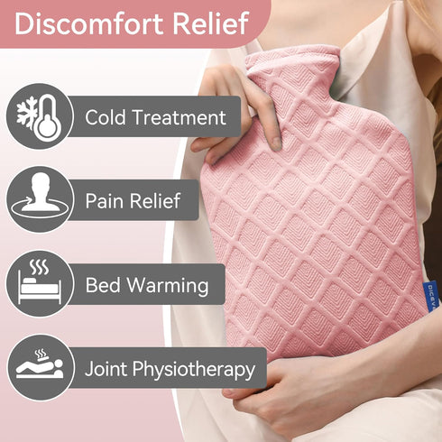 Hot Water Bottle with Soft Cover, 2L Hot Water Bag, Hot and Cold Therapies for Sore Muscles, Menstrual Cramps, Neck and Shoulder Pain Relief, Grea...