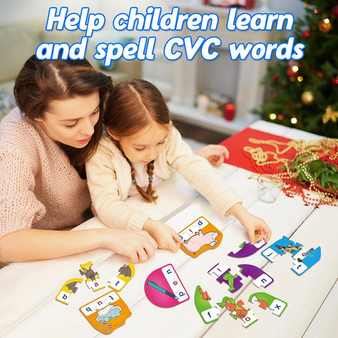 CVC Puzzle Cards for Kids,CVC Word Games,Phonics Games,Speech Therapy Toys for Toddlers,3 Alphabet Letter Word Puzzles,learning Spelling Games,Pre...