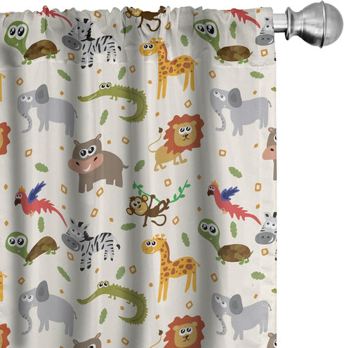 Ambesonne Cartoon Animal Window Curtains, Australian Fauna Silly Faces Savannah Lion Crocodile Repetitive Pattern, Lightweight Decor 2-Panel Set w...