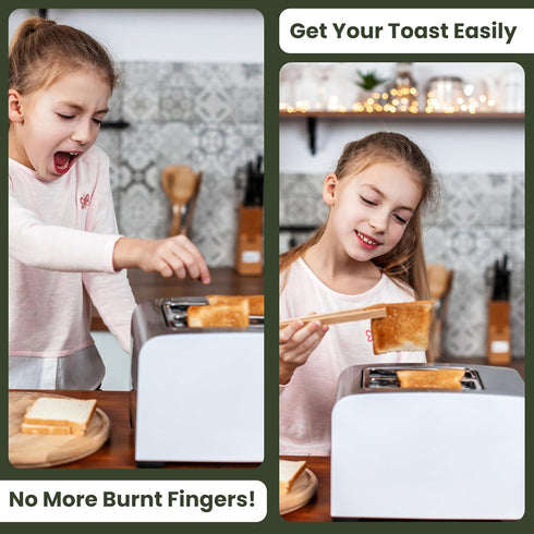 Toaster Tongs With Magnet | Kitchen Utensils For Cooking and Holding Toast Bacon Muffin Bagel Bread | 8 Inch Long Natural Non Toxic Bamboo...