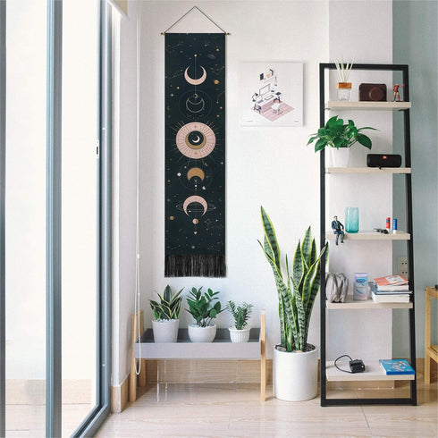 Lyacmy Moon Phase Wall Hanging Art - Bohemian Tapestry for Room (Black, 12.8 x 51.2 inches)...