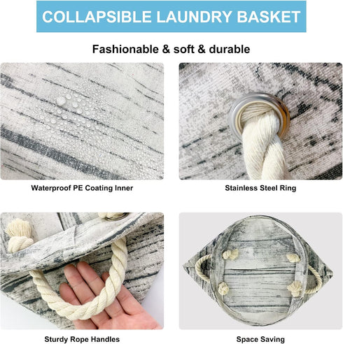 Mziart Unique Tree Stump Large Laundry Basket Bag with Rope Handles, Collapsible Wood Grain Waterproof Laundry Hamper Stylish Storage Basket Bin O...