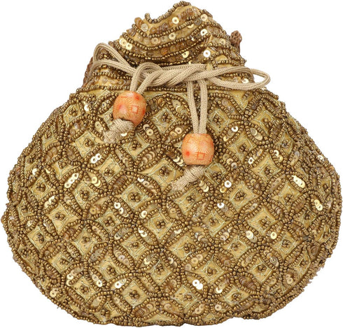 Indian Sequence Potli Bag For Women, Wedding Purse/Jewelry Purse for Women (Base Color- Golden)...