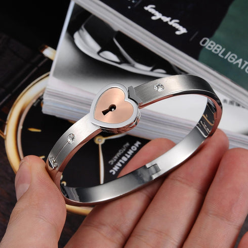 His and Hers Matching Set Couple Titanium "Only You Have My Key" Bangle Bracelet Simple Korean Style in a Gift Box...