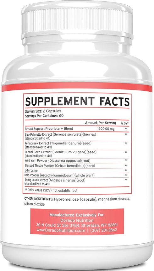 Breast Support Pills For Women (120 Count) - Boob & Bust Support Supplement - Fenugreek, Saw Palmetto, L-Tyrosine, Dong Quai & Fennel Seed Extract...