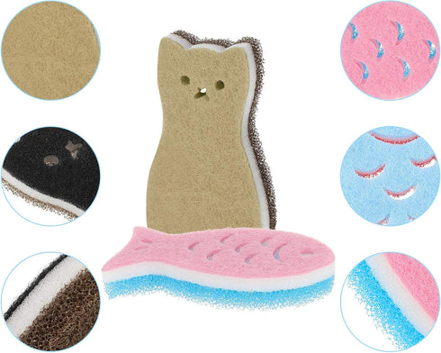 8 Pieces Kitchen Scrub Sponges Cat Fish Cleaning Sponge Dishwashing Scrubber Non-Scratch Multi-Use Sponges for Dishes Pots Pans Sinks...