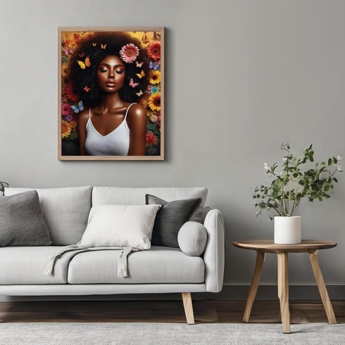 Posterizer 1 pcs-butterflies , flowers African womans decor-Floral & Botanical Art-Afro-American Art Collection-Gift for Moms-Living Room Bedroom ...