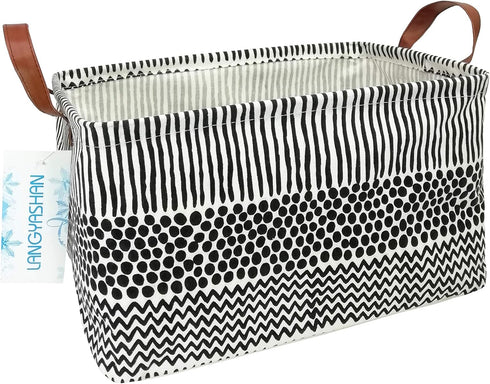 LANGYASHAN Rectangular Storage Bin Collapse Canvas Fabric Cartoon Storage Basket with Handles for Organizing Home Kitchen Boys and Girls Toys Offi...