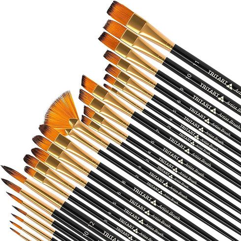 TRITART Paint Brushes for Acrylic Painting - Bulk Paint Brush Set of 25 - Suitable as Acrylic, Watercolour & Oil Brushes - Artist Paintbrushes, 2 ...