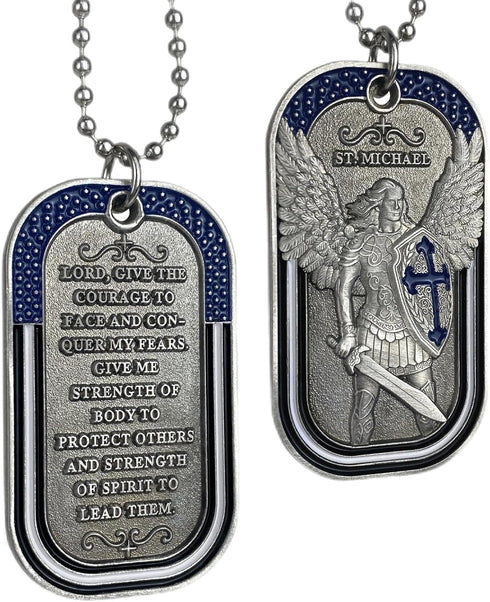 Police Challenge Coin Saint Michael Prayer Dog Tag Pendant Necklace...