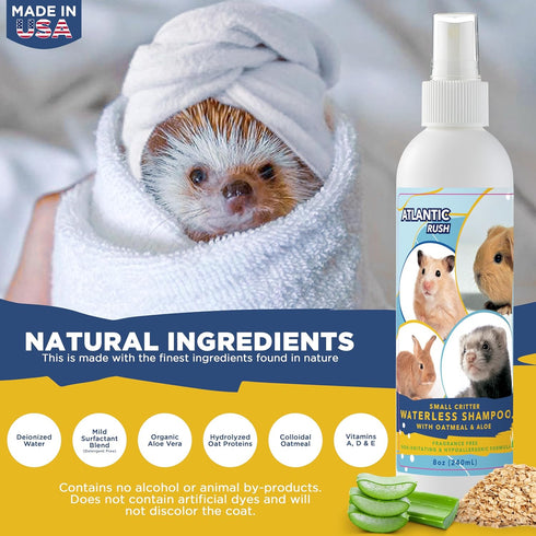 Waterless Shampoo for Small Critters- 8oz Small Animal Fragrance Free, & Crulety Free Dry Shampoo - No Rinse Shampoo for Pet Ferrets, Guinea Pigs,...