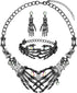 Miraculous Garden 3 Pack Halloween Gothic Skull Skeleton Collar Choker Necklace Link Bracelet and Drop Earrings Jewelry Set for Women...