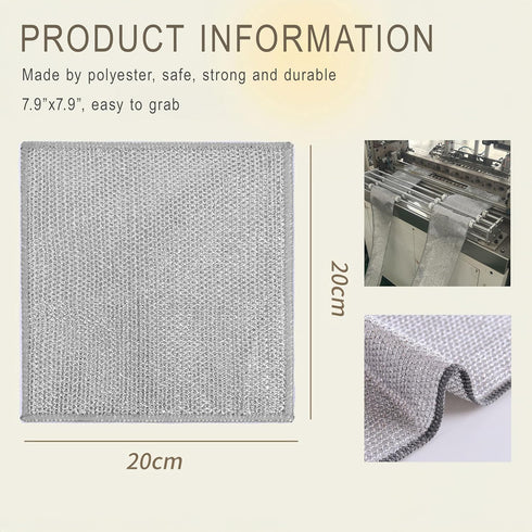 Multifunctional Wire Dishwashing Rags, Non-Scratch Steel Wire Dishcloth, Double Layer Multipurpose Cleaning Cloth, Scrubs for Dish, Pan Pot, Stove...
