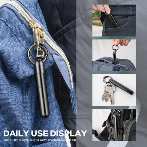 TISUR Keychain Pill Holder,Titanium Pill Case Small Pill Organizer Waterproof Pill Box, EDC Pill Container Metal Tube Outdoor Camping Travel for M...