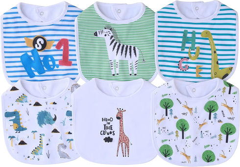 6 Pack Large Cotton Waterproof Baby Toddler Bibs for Drooling Teething Eating Girls Boys 3-24 M...