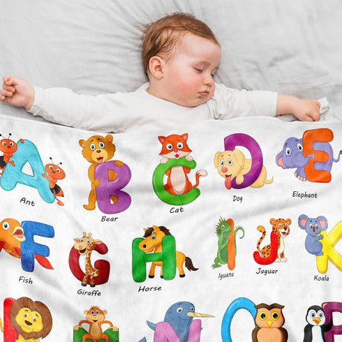 Animal Baby Blanket for Kids, 26 Letters Animal Blankets for Toddler Girls Boys, 40x50 Inches Wild Animal Baby Nursery Blanket, Soft Fleece Throw ...
