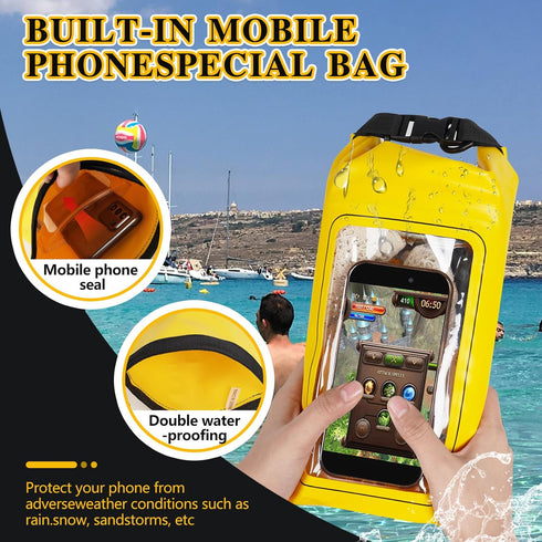 IP68 Waterproof Dry Bag, 2L - Roll Top Waterproof Pool Bag?dry bags for kayaking waterproof-w/Phone Pouch,Large Waterproof Phone Pouch,Boating & K...