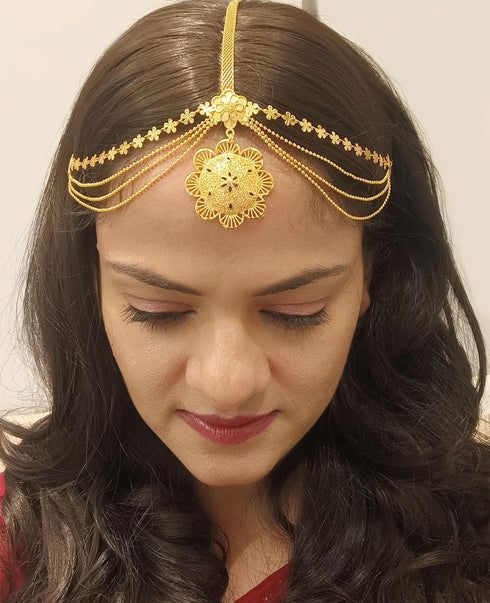 Efulgenz Gold Tone Indian Jewelry for Women Dubai Style Matha Patti Indian Gold Tone Floral Multilayer Beads Chain Matha Patti Indian Bollywood Br...