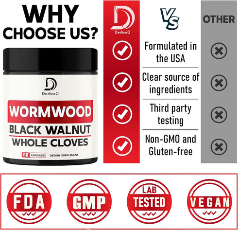 Wormwood Capsules with 12 Herbs Blended Black Walnut Leaves, Ginger Root, Turmeric Curcumin Root, Black Pepper & More - Support Digestion Health, ...