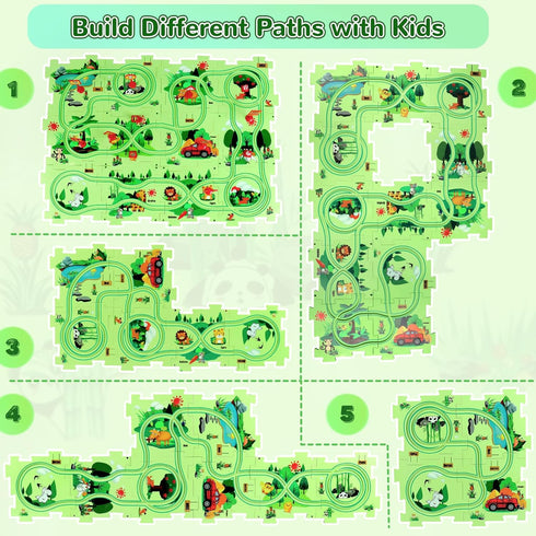Puzzle Track Car Play Set, Plastic Puzzles for Kids with Vehicles, Railcar Puzzle, Car Tracks for Toddlers, Toys Gifts for 2 3 4 5 6 Year Old Boys...
