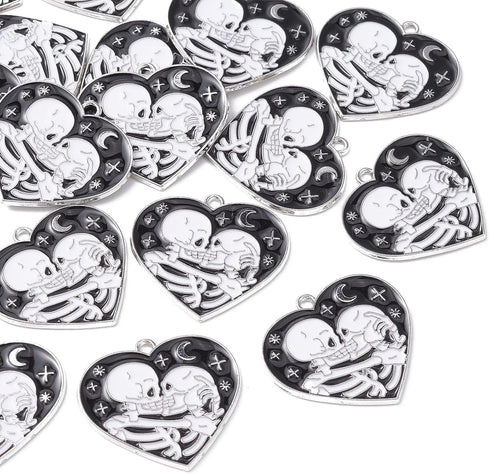 KitBeads 20pcs Heart Shaped Skull Charms Couple Kissing Skeleton Charms Star Moon Dark Night Celestial Black Heart Charms for Jewelry Making Bulk...