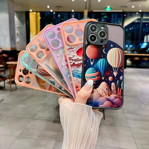 for iPhone 15 Pro Max Case, Frosted Art Landscape Painting, Slim Thin Hard PC Cover Soft TPU Bumper, Translucent Matte Phone Case for Women Man - ...