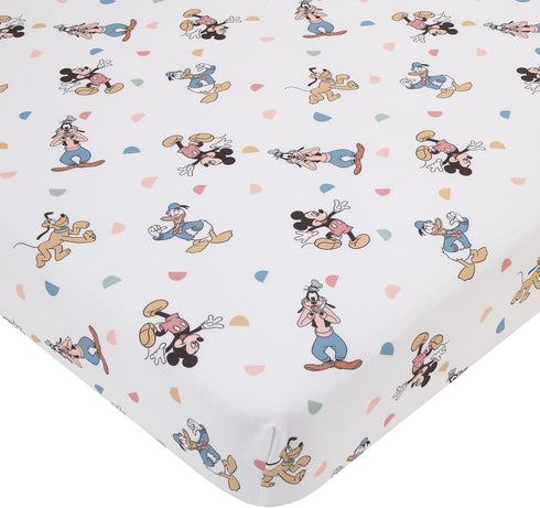 Disney Mickey Mouse Light Blue, White, and Tan Donald Duck, Goofy, and Pluto Super Soft Nursery Fitted Crib Sheet...