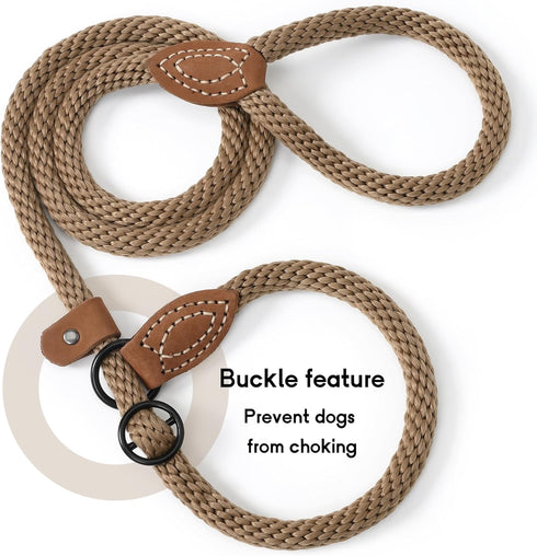 Mile High Life Slip Leads for Dogs | Heavy Duty Dog Training Leash | 4 Feet No Pull Slip Leashes w Leather Tip | Brown Rope Lead for Dogs Outside...