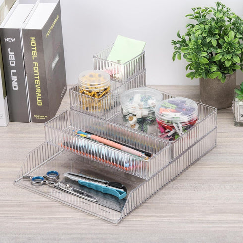 acDesign 5-Piece Stackable Clear Drawer Organizer Set, 5-Size Vanity Drawer Organizers, Plastic Desk Drawer Organizer Trays for Bedroom, Kitchen, ...