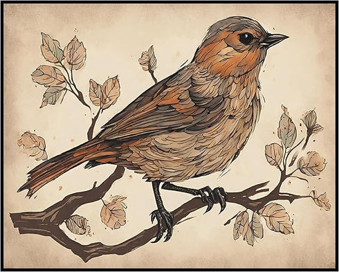 Posterizer 1 pcs- Brown bird on a tree with rustic background-Art for Animal Lovers-Floral Botanical Art- Gift for Men Women-Decor for Bedroom, Of...