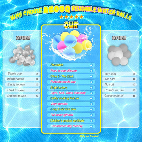Reusable Water Balloons 12 Glow in The Dark Water Balls Latex-Free Silicone Water Splash Ball with Mesh Bag Quick-Fill Water Bomb for Kids Teens S...