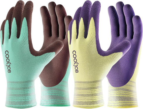 COOLJOB 2 Pairs Breathable Gardening Gloves for Women Medium, Stretch Soft Modal Base with Non-slip Rubber Coating, Palm Dipped Grip Work Gloves f...