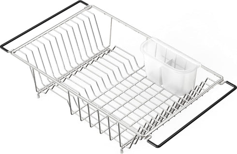 SIMPLE HOUSEWARE Large Over Sink Counter Top Stainless Steel Dish Drainer Drying Rack with Utensil Holder, Chrome...