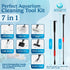 Aquarium Cleaning Tools 7 in 1 - Fish Tank Cleaning Kit with Algae Scraper, Scrubber Pad, Adjustable Telescopic Long Handle, Fish Net, Gravel Rake...