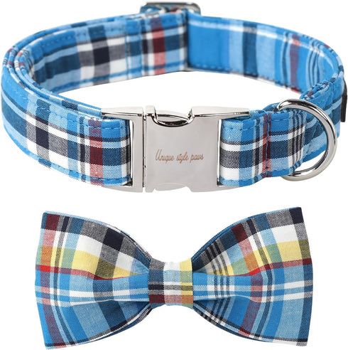 Unique style paws Plaid Dog Collar with Bow Pet Gift Adjustable Soft and Comfy Bowtie Collars for Small Medium Large Dogs...