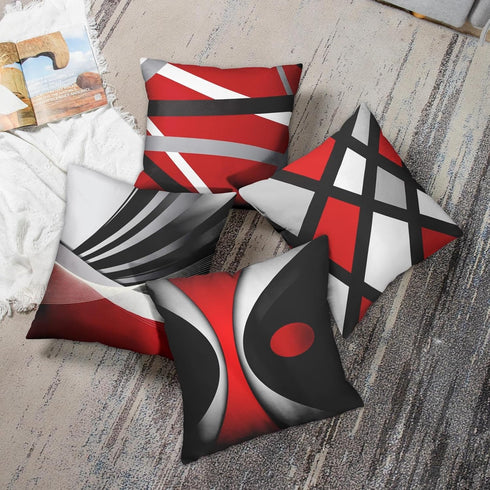 Emvency Set of 4 Throw Pillow Covers Modern Abstract Red Stripes Gray Black White Acrylic Bold Grey Decorative Pillow Cases Home Decor Square 16x1...