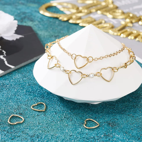 FASHEWELRY 5Pcs Brass Heart Connectors Charms 14K Gold Filled Heart Linking Rings Golden Heart Open Bezels for Permanent Jewelry Bracelet Necklace...