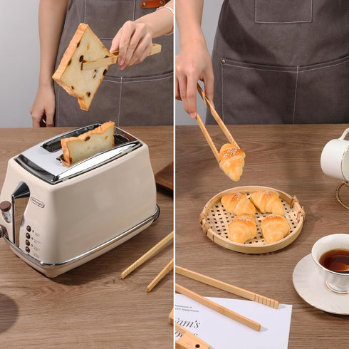 4 Pcs Bamboo Tongs Set: Wooden Tongs for Cooking, 11.8in Kitchen Long Tongs & 9.8in Toaster Tongs, Bamboo Tongs for Kitchen Salad, Bacon, Pickles,...