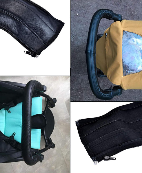 Universal Stroller Handlebar Cover – PU Leather Armrest Sleeve for Baby Strollers, Dustproof and Protective Grip for Infant and Toddler Prams, Bla...