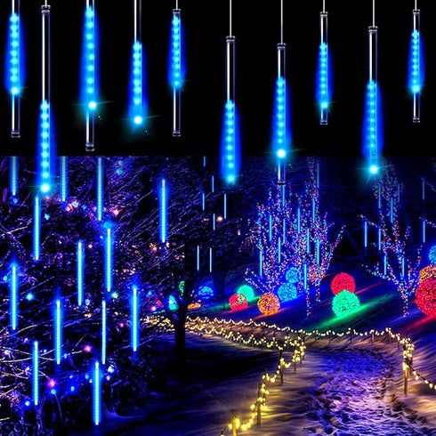 30cm 8-Tube Falling Rain Meteor Shower Christmas Lights - Blue Outdoor Icicle Dripping Shooting Star Lights...