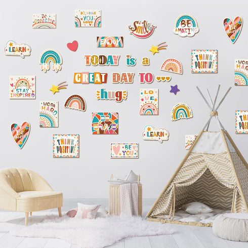 Boho Rainbow Classroom Decor Rainbow Bulletin Board Set Rainbow Clouds Star Heart Bulletin Board Boho Birthday Party Cutouts Motivational Rainbow ...