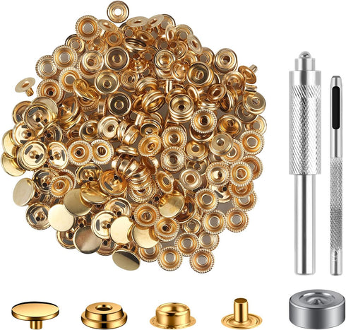 200 Pieces (50 Sets) Leather Snap and Fastener Kit Tool 5/8 inches (15mm) Snaps for Leather Fasteners Kit for Leather Stainless Snaps Button for B...