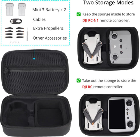 Portable Storage Bag for DJI Mini 3/ Mini 3 Pro (DJI RC/RC-N1 Remote Controller) Waterproof PU Leather Carrying Case for DJI Mini 3/ Mini 3 Pro Dr...