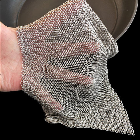 Cast Iron Scrubber, 12''x12'' 316L Stainless Steel Fine Mesh Scraper, Upgraded 3.8mm Chainmail Scrubber, for Pre-Seasoned Pot Dutch Oven Waffle Ma...