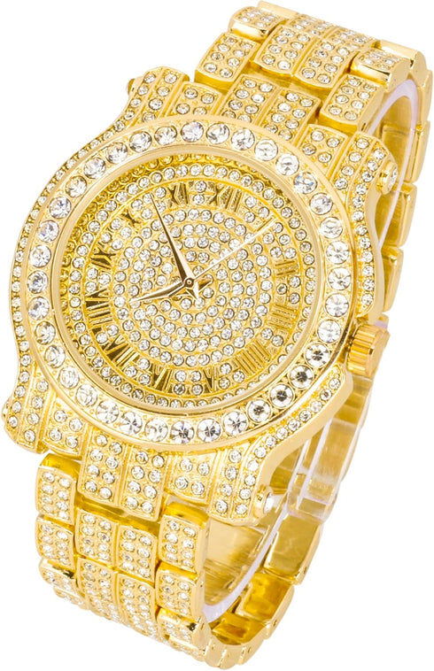 Techno Pave Mens 45mm Iced Diamond Roman Dial Watch...