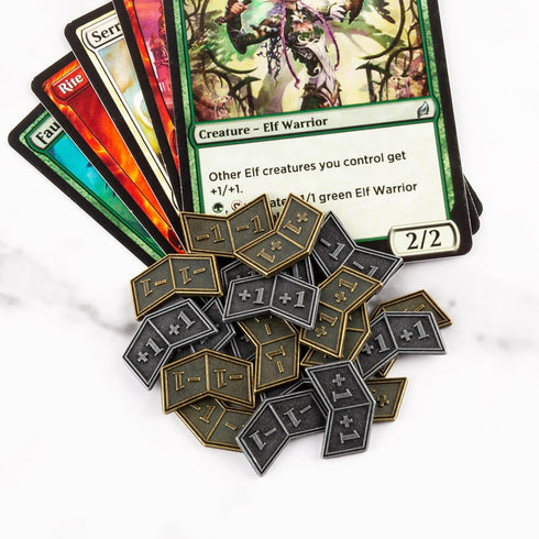 40 PCS Antique Metal Buff Counter Tokens with Velvet Bag Magic The Gathering Token Creature Stats or Loyalty Counters for MTG CCG Card Gaming Acce...