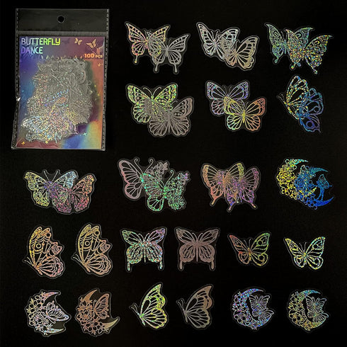 Holographic Glitter Flower Stickers (100 Pieces), Large Transparent Waterproof Stickers, Decorative Plant Stickers for Scrapbooking, Bullet Journa...